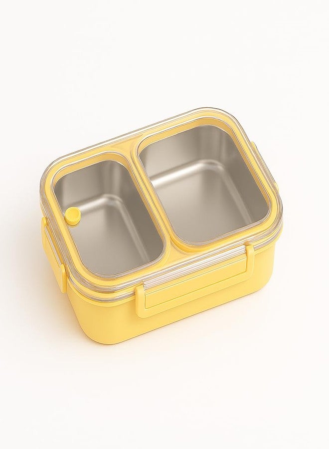 KitchEase Stainless Steel Lunch Box for Office, School & Travel | Leakproof, BPA-Free, Airtight Lid | Microwave Safe (Without Lid) & Dishwasher Safe (Yellow, 2 Compartment) - Image 1